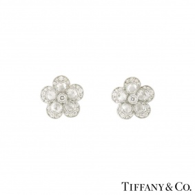 Tiffany & Co. Platinum Diamond Garden Flower Earrings 1.06ct G+/VS+